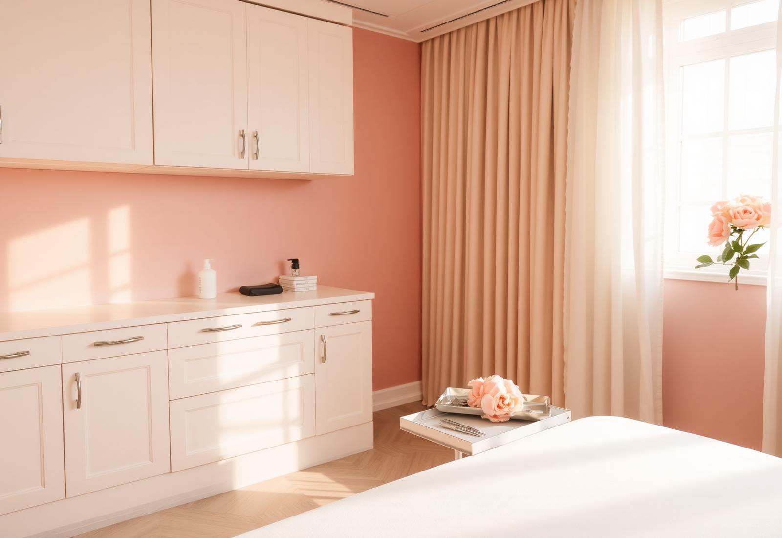Eloura Aesthetics treatment room, warm blush and cream tones